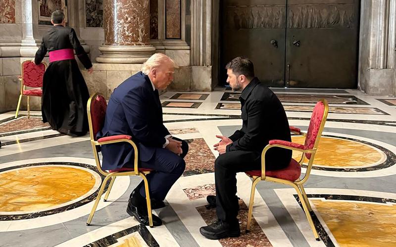 ‘He’s just tapping me along’: Trump slams Putin after meeting Zelensky at pope’s funeral
