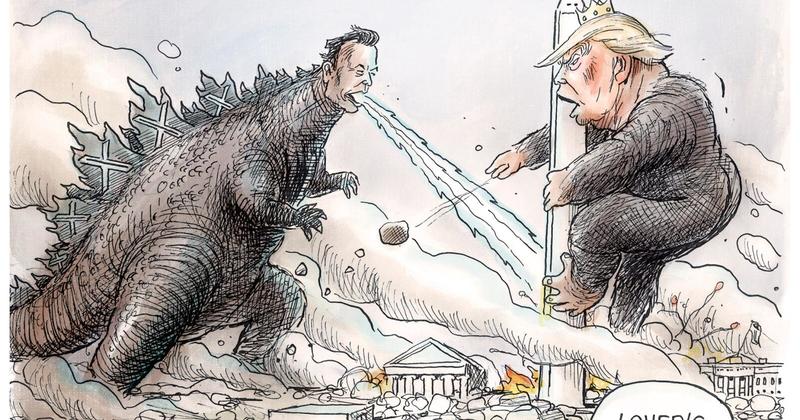 Adam Zyglis: Elonzilla vs King Don