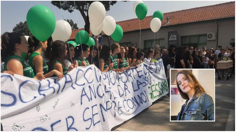 Palloncini verdi e bianchi ai funerali di Gessica Vulpe: 
