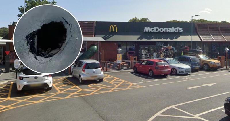 Sinkhole opens outside McDonald's in seaside town