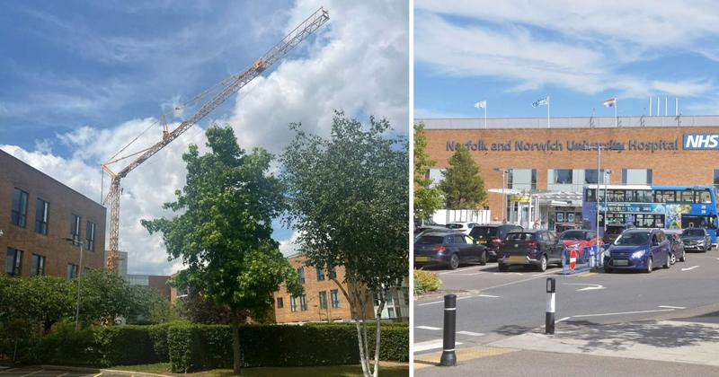 Why is a 120ft crane towering over Norfolk's largest hospital?