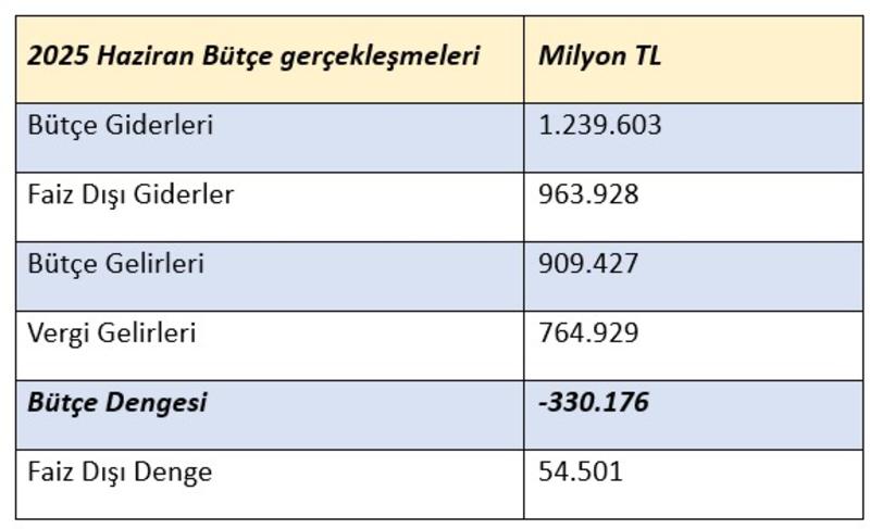 Yılın ilk altı ayına ilişkin vergi gelirleri
