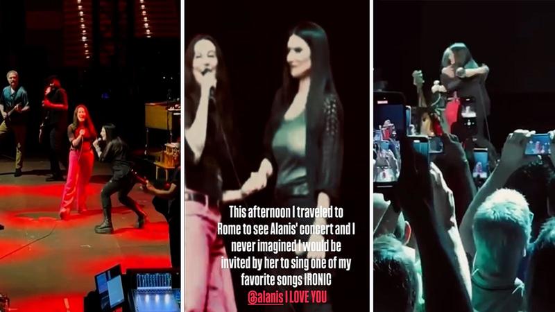 Laura Pausini duetta a sorpresa con Alanis Morissette: grande emozione e abbracci sul palco /