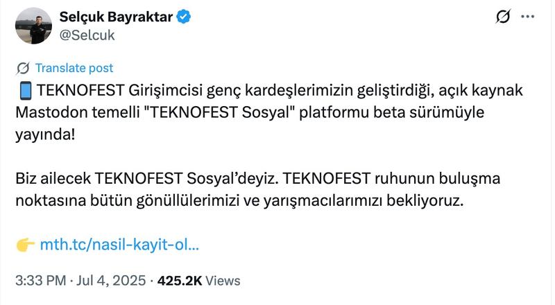 Mastodon, T24'e açıkladı: Next Sosyal için Selçuk Bayraktar'a neden mesaj attılar?