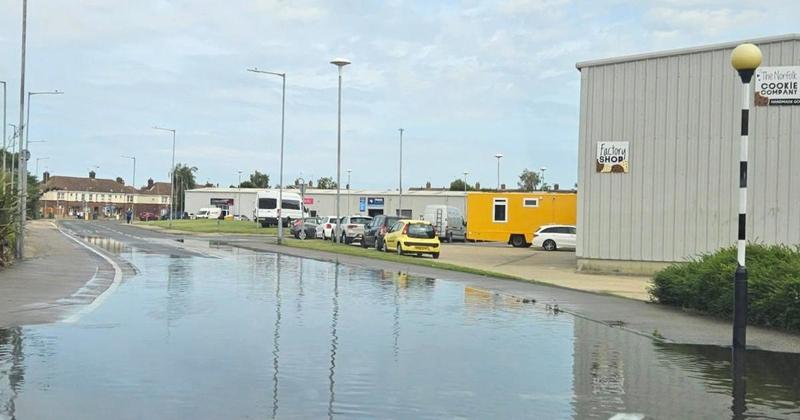 Busy road near Tesco supermarket flooded