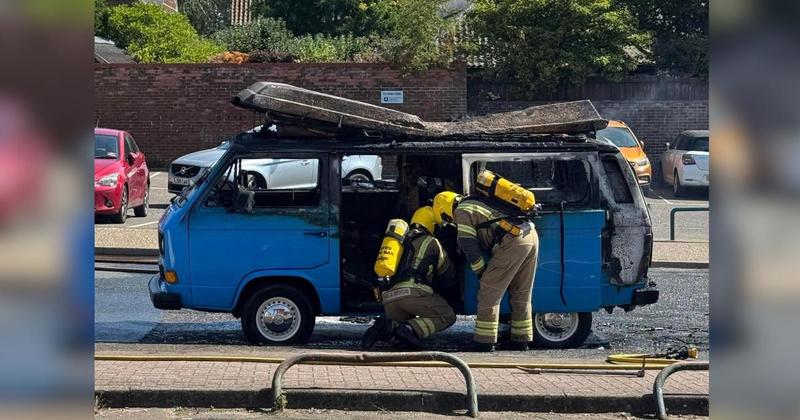 WATCH: Shocking moment campervan bursts into flames