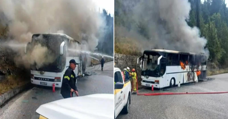 Φωτιά σε τουριστικό λεωφορείο στην Κέρκυρα - Σώοι όλοι οι επιβαίνοντες