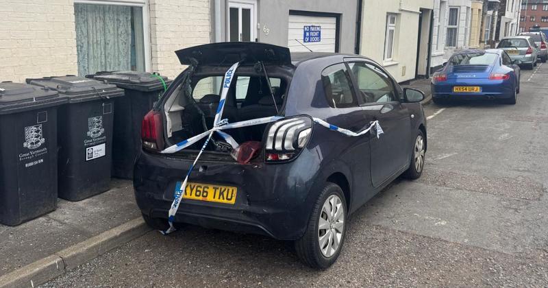 Two men hiding in bushes arrested after smashing into row of parked cars
