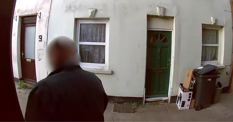 Shocking moment man is caught defecating outside couple's front door