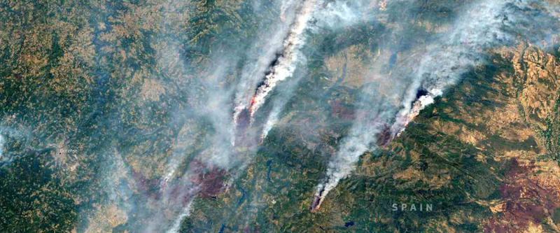 La impactante imagen satelital del programa Copernicus de los incendios del norte de España