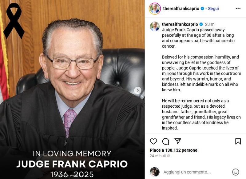 Morto Frank Caprio, addio al giudice gentile: i video dei suoi processi diventati virali