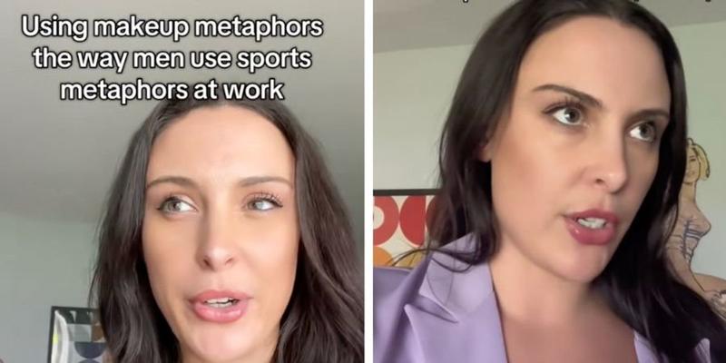 Woman's cheeky PSA to swap sports metaphors for makeup lingo at work has other women applauding