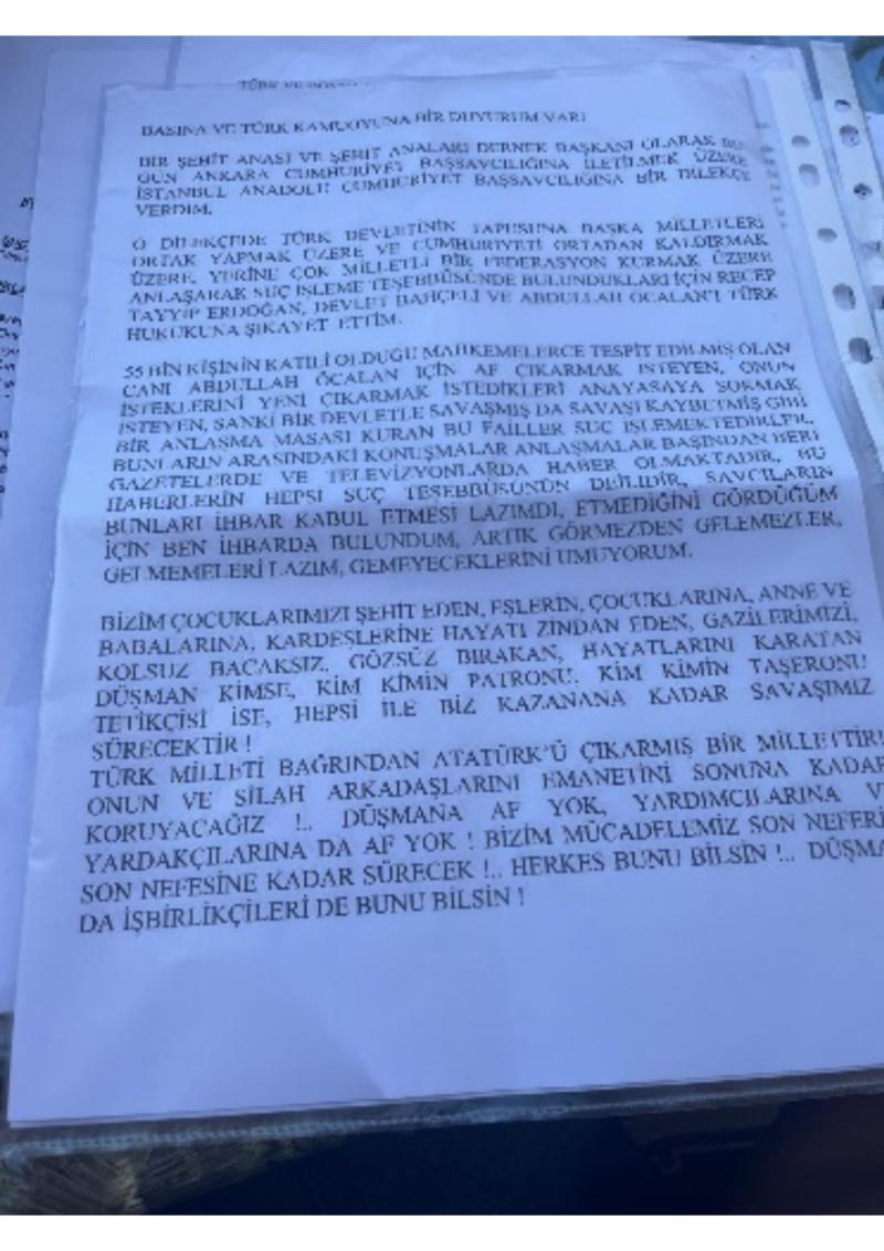 Pakize Akbaba annenin basına ve Türk kamuoyuna duyurusu