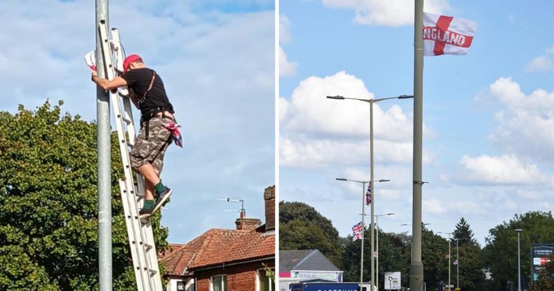 Angry scenes on the street as locals try to take down national flags from lampposts
