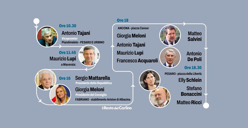 Mattarella, Meloni e Schlein: i luoghi e gli orari dei big oggi nelle Marche