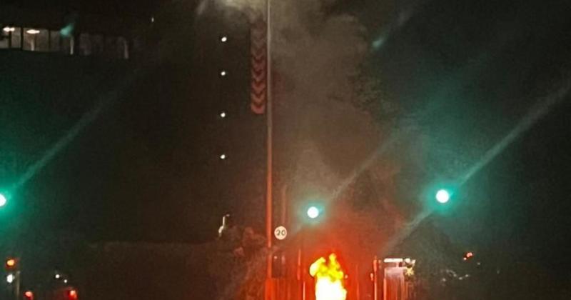 Motorcycle goes up in flames on busy Norwich road