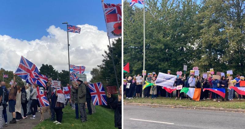 Hundreds gather outside hotel housing asylum seekers as protests continue