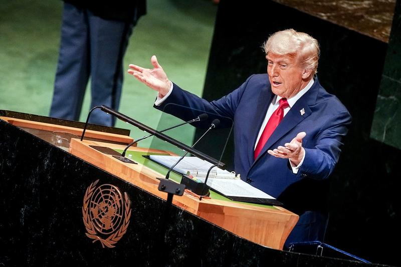 Trump Brags About (Incorrect) Poll Numbers and Campaign Merch at U.N.