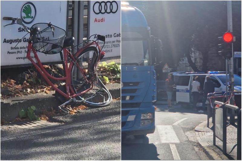 Ciclista travolta da un camion all’incrocio maledetto: paura sull’Adriatica a Pesaro
