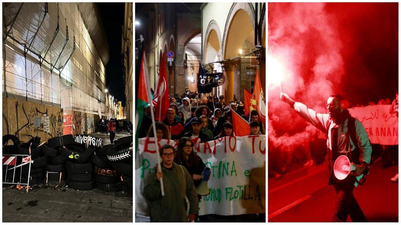 Corteo pro Pal per la Flotilla bloccata, e Piazza Maggiore diventa ’Piazza Gaza’