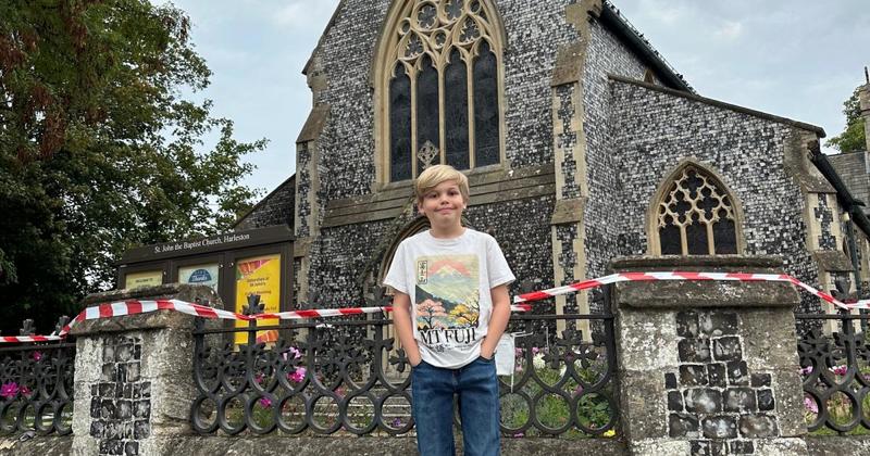 Schoolboy has already raised £1,000 towards repairs for fire-ravaged church