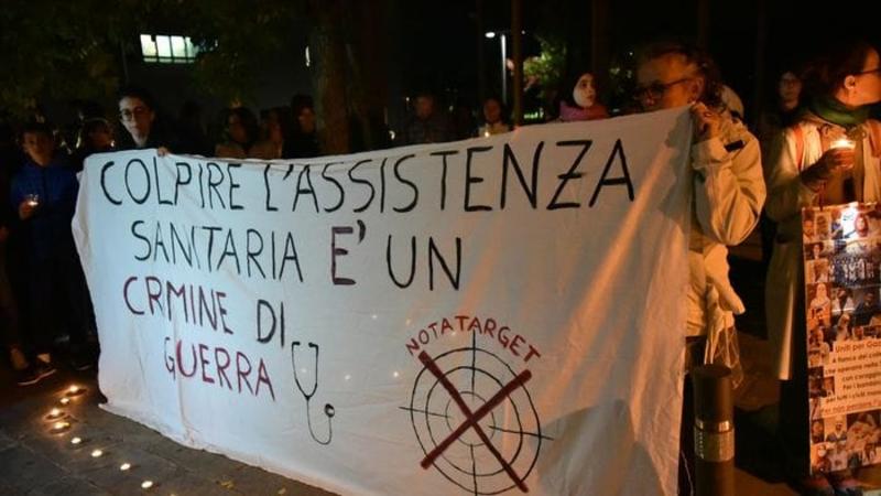«Luci sulla Palestina», serata di presidi agli ospedali di Bergamo, Seriate e Treviglio - Video