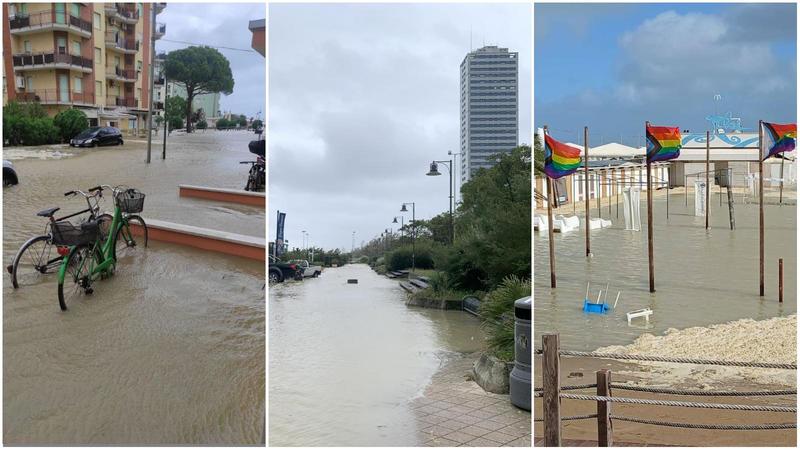 Mareggiate e spiagge allagate oggi in Romagna: vento a 80km/h. La diretta sul maltempo