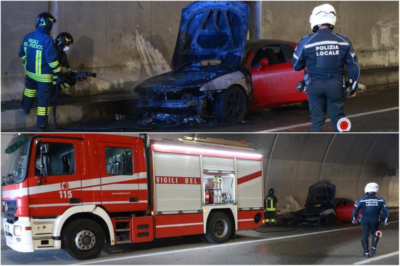 Incendio nella galleria Sabena: auto a fuoco e traffico in tilt