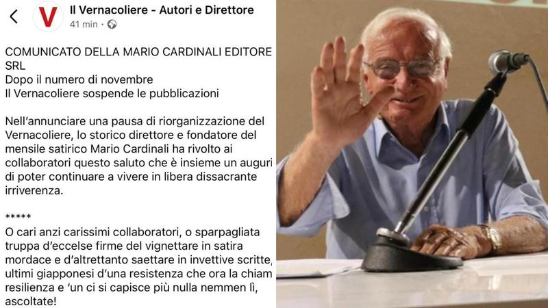 Il Vernacoliere «sospende le pubblicazioni», il saluto di Mario Cardinali: «Pausa in attesa di tempi migliori»
