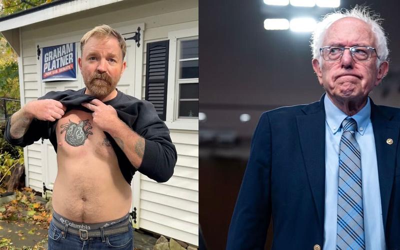 Bernie Sanders ‘absolutely’ sticking by US Senate candidate after Nazi tattoo revelation