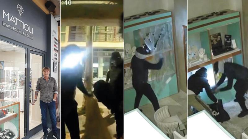 La spaccata da film a Gabicce: in 4 devastano la vetrina della gioielleria, bottino da 30mila euro