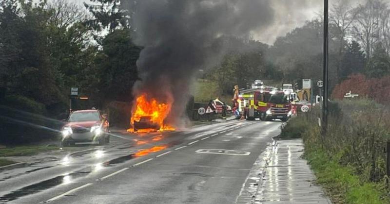Car engulfed in flames sparks gridlock