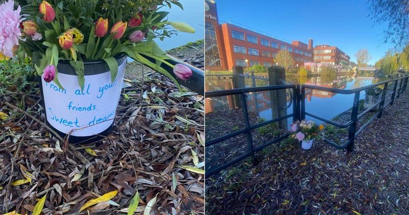 Floral tributes laid where a man's body was pulled from the River Wensum Floral tributes laid where a man's body was pulled from the River Wensum