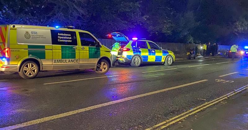 Man in hospital after motorbike and car crash