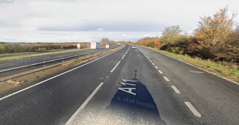 Part of A11 closed after single-vehicle crash Part of A11 closed after single-vehicle crash