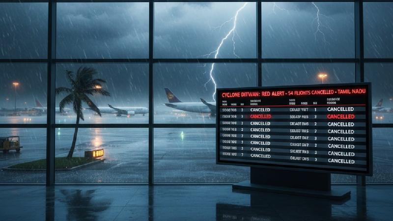 Cyclone Ditwah: 54 flights cancelled at Chennai Airport, Red Alert issued for Tamil Nadu districts Cyclone Ditwah: 54 flights cancelled at Chennai Airport, Red Alert issued for Tamil Nadu districts