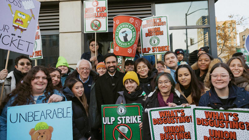 Zohran Mamdani and Bernie Sanders Join NYC Starbucks Workers on the Picket Line