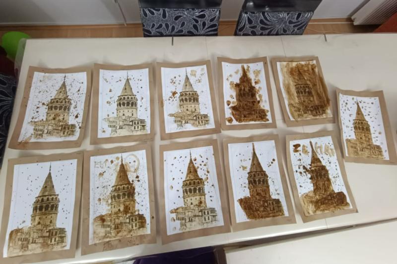 Kahve ile boyama yaptık