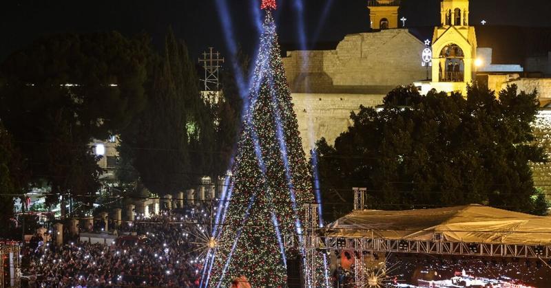 Bethlehem Christmas tree lit up for first time since Gaza war Bethlehem Christmas tree lit up for first time since Gaza war