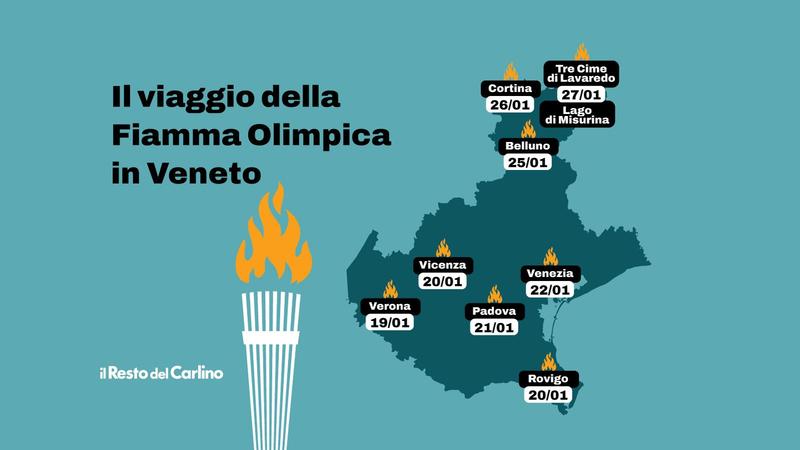 Fiamma olimpica in Veneto, le tappe dalla pianura alle Dolomiti