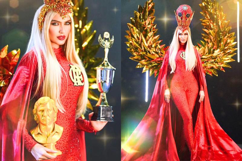 Miss Brasil homenageia Flamengo e Zico com traje típico em mundial no Vietnã; veja vídeo