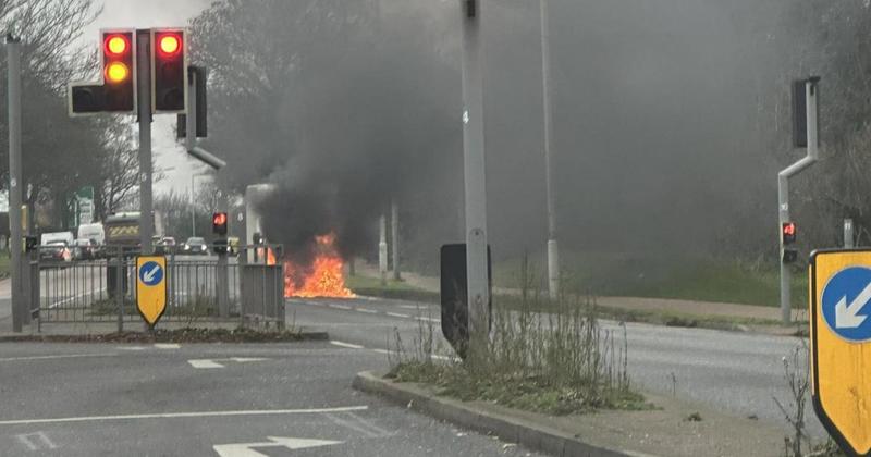 Stretch of A47 closed due to van on fire Stretch of A47 closed due to van on fire
