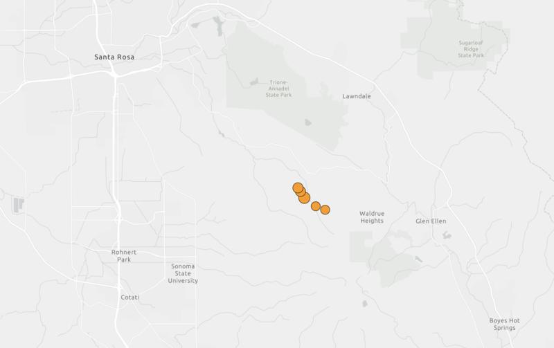 Five earthquakes strike Sonoma County within three hours