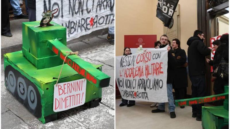 L’immagine choc in rettorato: la ministra Bernini sul carro armato nel blitz degli attivisti