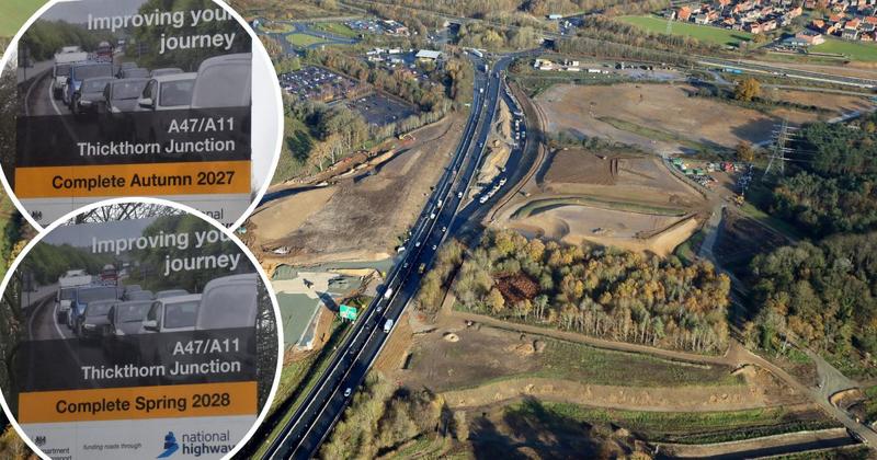 Confusion for drivers as Thickthorn revamp signs give different dates for end of work