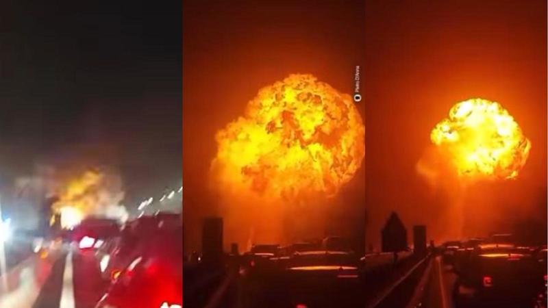 Autobotte esplode in autostrada a Teano: il video choc del boato e la palla di fuoco che sale in cielo