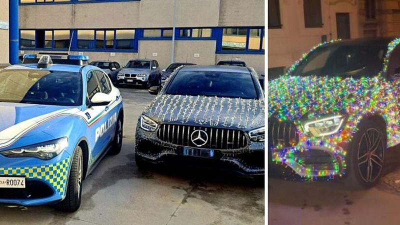 Trasforma l’auto in… un albero di Natale: fermato e multato dalla polizia