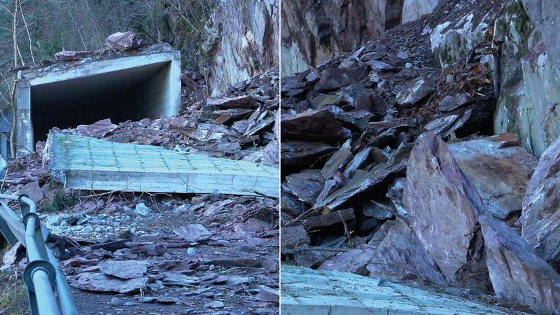 Pisogne, la montagna frana sulla strada e rotola a valle: sfondati il tunnel paramassi e la rete di protezione