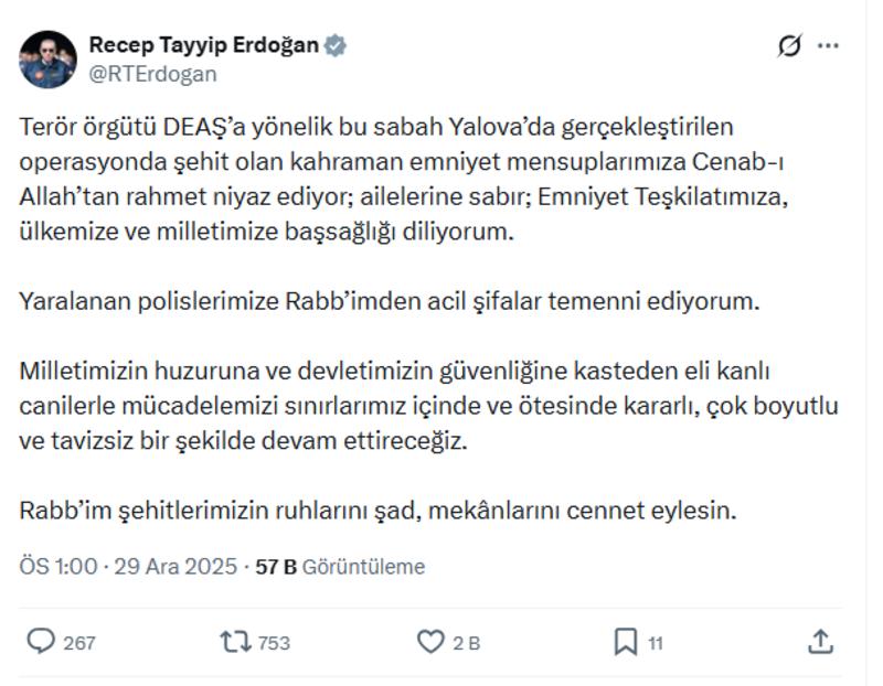 Cumhurbaşkanı Erdoğan’dan Yalova Açıklaması: Mücadelemiz Tavizsiz Sürecek Cumhurbaşkanı Erdoğan’dan Yalova Açıklaması: Mücadelemiz Tavizsiz Sürecek