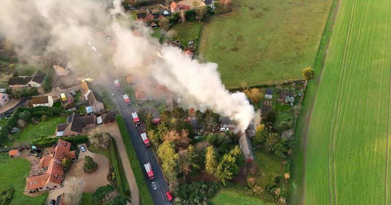 Nine fire crews tackling blaze at thatched home